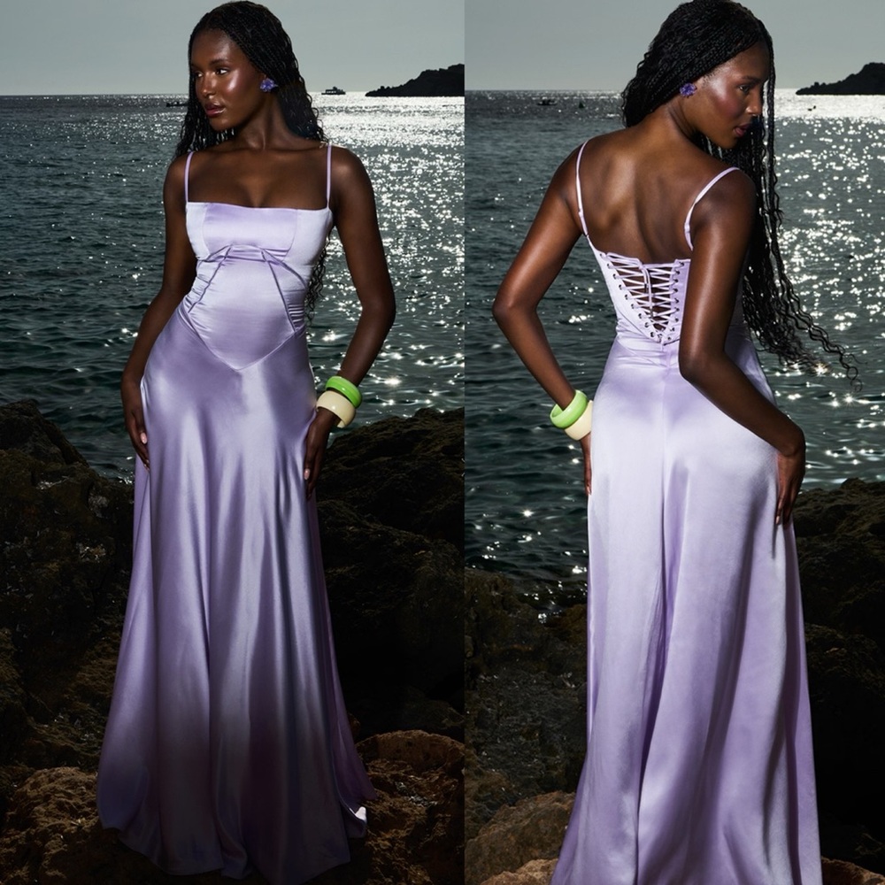 House of L D-DD 'Anabella' Orchid Lace‎ Up Maxi Dress NWOT - Picture 5 of 13